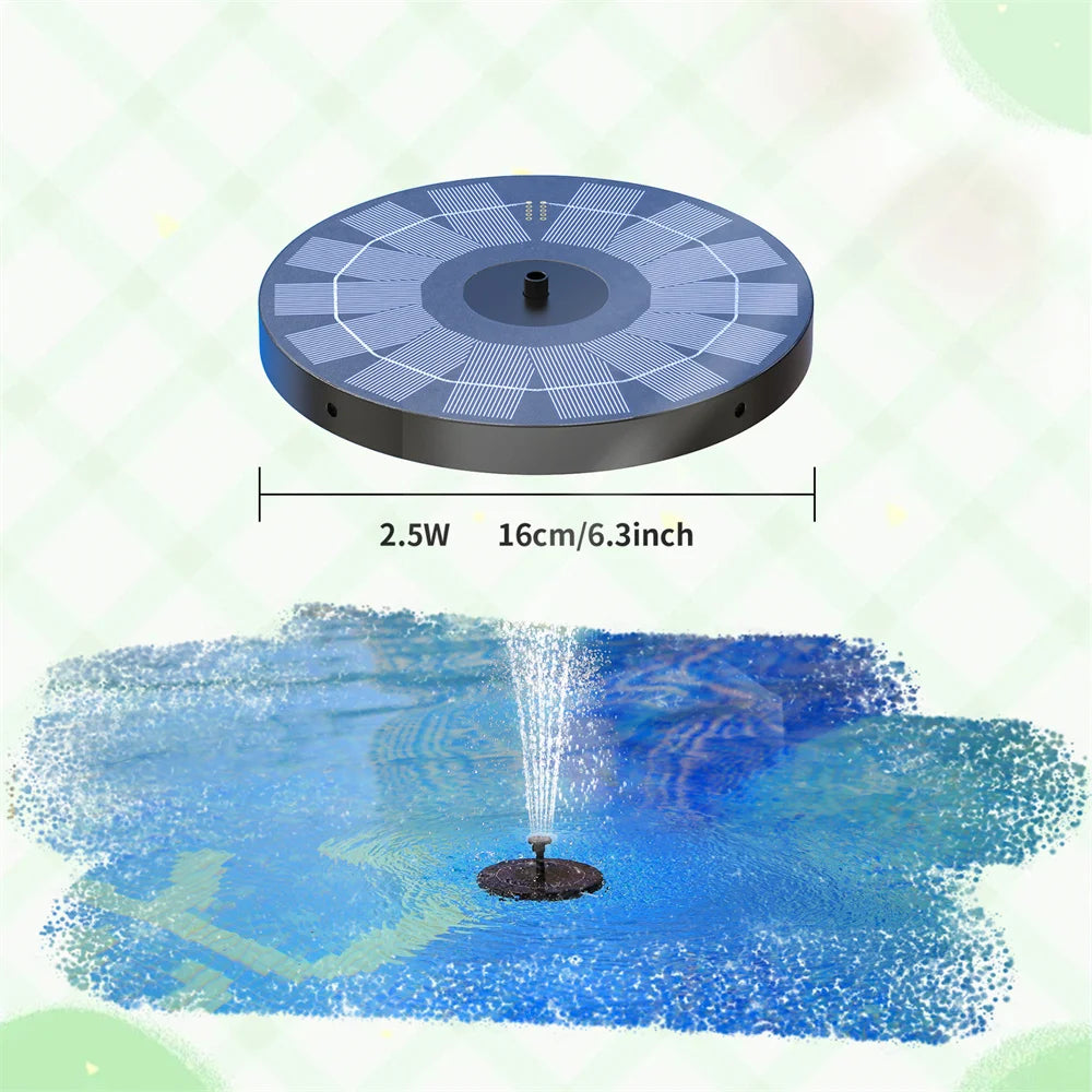 New 1W/1.5W/2.5W/3.5W Outdoor Solar Fountain, Water Pump Bird Bath Fountain with 6 Nozzles Suitable for Courtyard Garden Pools