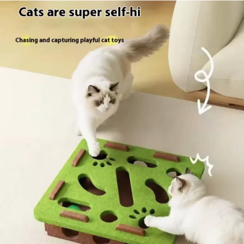 Pet Cat Puzzle Maze Holes. Felt Box With Bell Ball. Kitten Playing Toys Interactive.