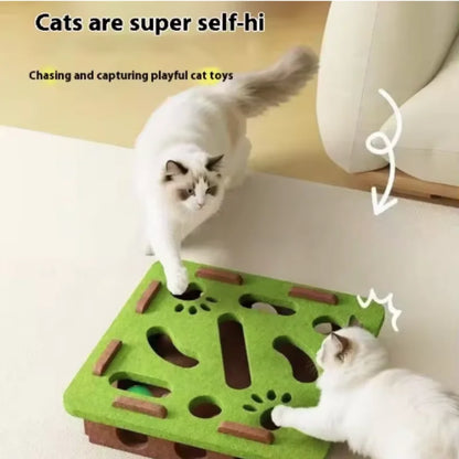 Pet Cat Puzzle Maze Holes. Felt Box With Bell Ball. Kitten Playing Toys Interactive.
