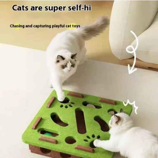 Pet Cat Puzzle Maze Holes. Felt Box With Bell Ball. Kitten Playing Toys Interactive.