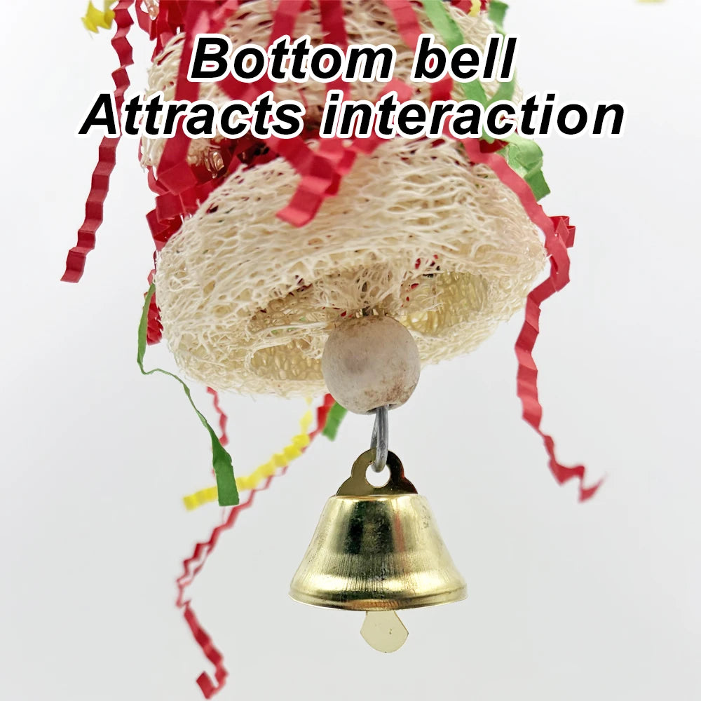 Funny Bird Toys. Parrot Toys Swing. Parrot Cage, Natural loofah. Hanging with Bell. Cockatiel, Parakeet Pet Bird Bites, Climb Chew Toys