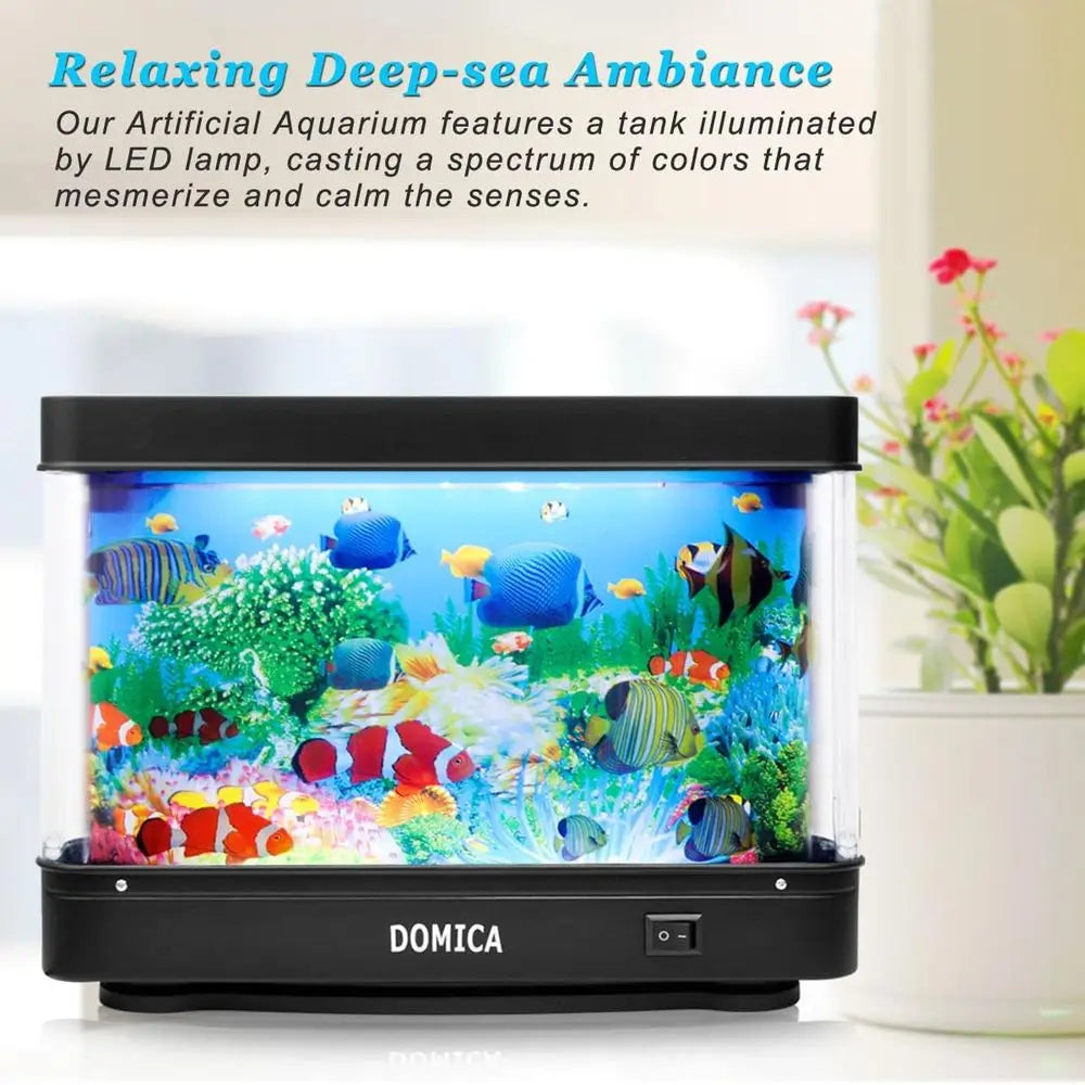 Fake Fish Tank with Moving Fish, Decorative Aquarium Lamp, Artificial Tropical Marine Tank, Sensory LED Mood Light Office Table