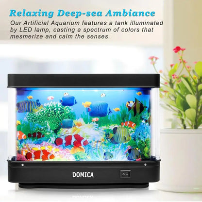 Fake Fish Tank with Moving Fish, Decorative Aquarium Lamp, Artificial Tropical Marine Tank, Sensory LED Mood Light Office Table