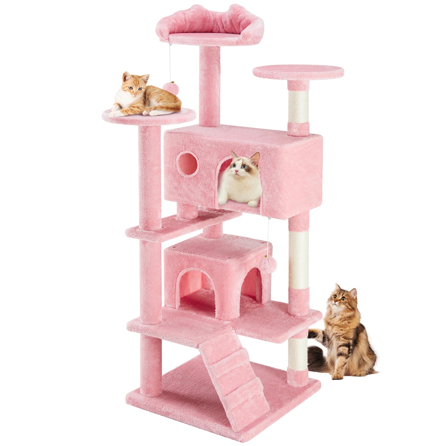 54in Tall Multi-Level Cat Tree Tower for Indoors. Pet Furniture Stable Kitty Play House with Sisal Scratching Post.