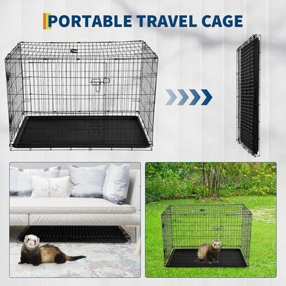 24/48 Inch Rabbit Cage, Portable, Folding Small Crate. Rabbit Carriers with Slide Out Tray & 2 Doors for Bunny, Ferret, Chinchilla & Rat