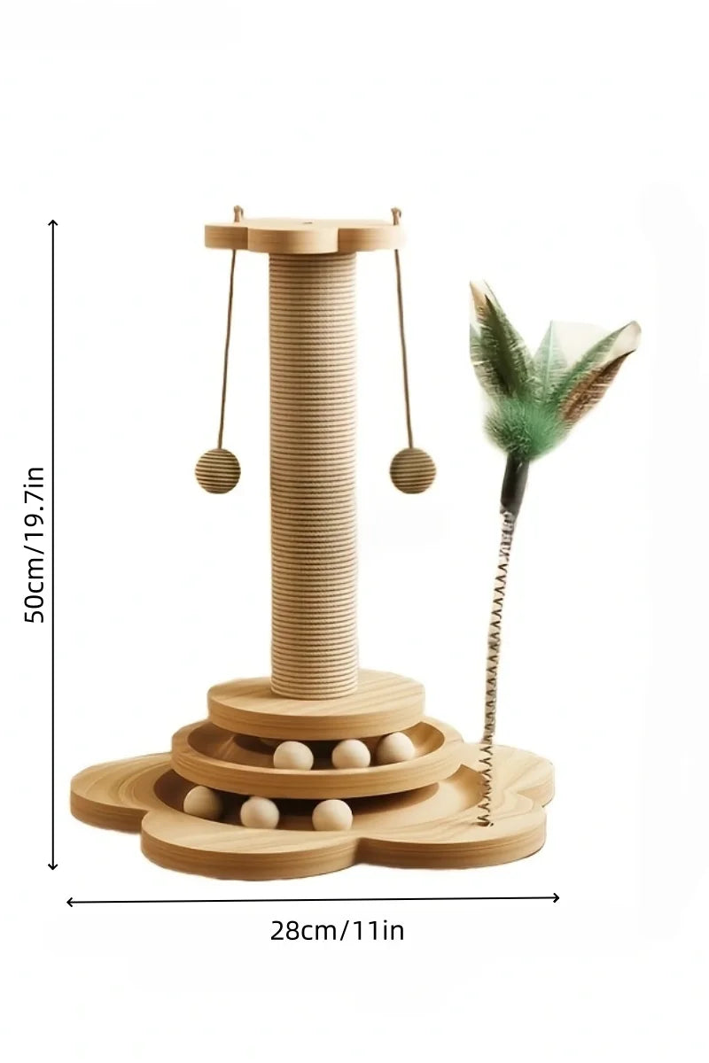 1pc, high-quality cat scratch board with rotating platform - wooden fiber chew toy, durable and non shedding cat tree stand, vertical