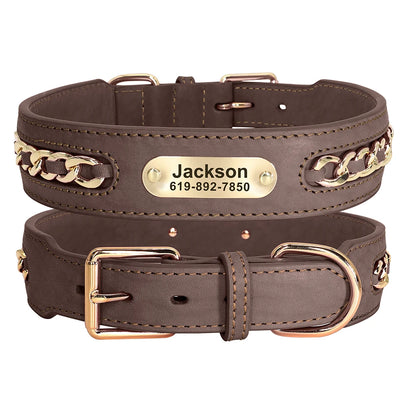 Custom Leather Dog Collar for Big Dogs. Genuine Leather ID Collar, Free Engraved Name For Small, Medium and Large Dogs. Metal Design