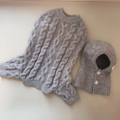 Autumn and Winter Pet Four Legged Knitted Warm Jumpsuit With Hat.