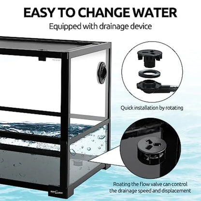 18 Gallon Turtle Tank Aquarium 30×12×12 Tortoise Habitat Water-Land Ecological. Tank with Drainage System