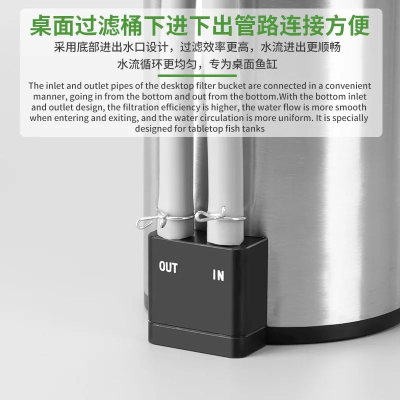 Aquarium Filter Barrel. Silent, Desktop. Built in Water Pump Filter. USB Powered Fish Tank. Stainless Steel Filter Barrel