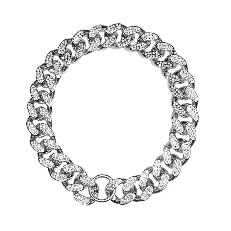 ABS Plastic Dog Collar Chain Diamond Inlay Sparkle. Cat Collars, Small Medium Large Dogs