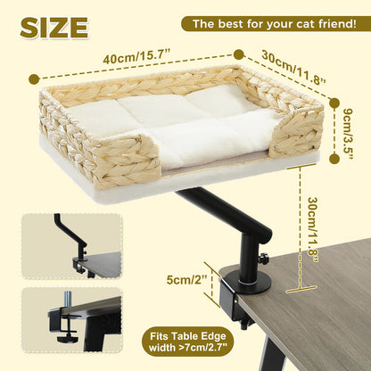 Cat Desk Bed, 360° Rotatable Cat Bed Stand for Indoor Cats, Adjustable Cat Basket, Cats Hammock for Table, Soft Cat Bed for Desk