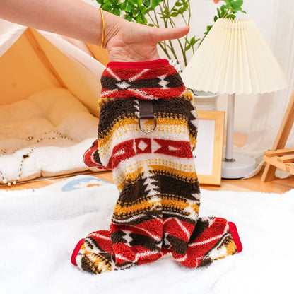 Dog Christmas Outfit, Holiday Pet Clothes for Small Dogs. Boy/Girl, Festive Pajamas with Feet, Puppy Onesie
