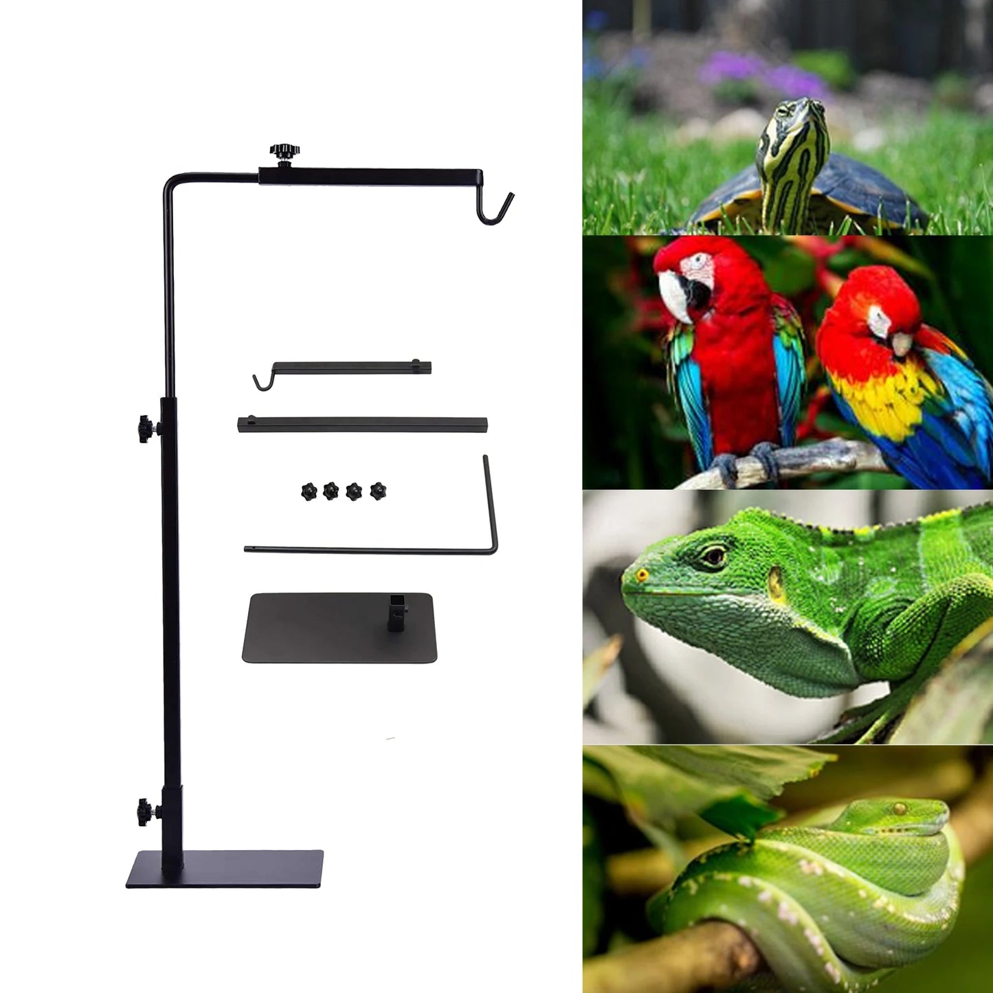 Adjustable reptile light stand, 15-25 inches, suitable for pet reptiles, amphibian aquariums, and plant lighting.