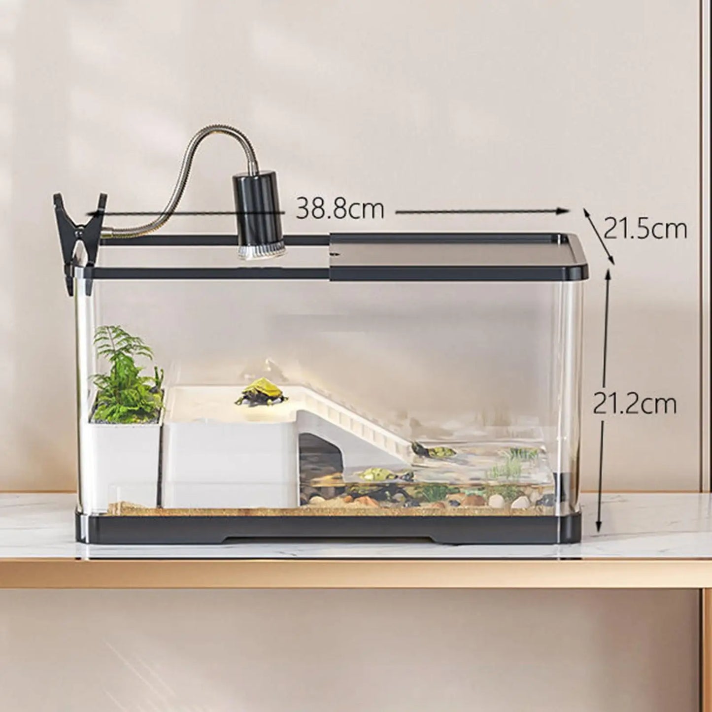 Turtle Tank/ Aquarium with Cover & Basking. Reptile Habitat for Frog, Snake, Amphibians and Small Reptile Leopard
