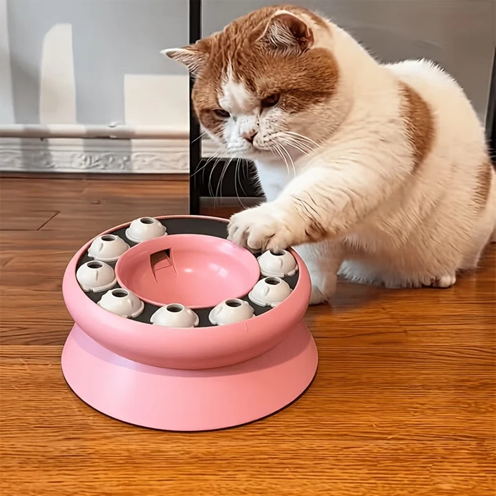 Interactive Cat Treat Dispenser Toy, Rotating Food Puzzle Bowl, Slow Feeder for Cats/Kittens, Funny Paw Work Design