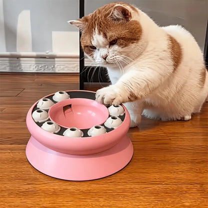 Interactive Cat Treat Dispenser Toy, Rotating Food Puzzle Bowl, Slow Feeder for Cats/Kittens, Funny Paw Work Design