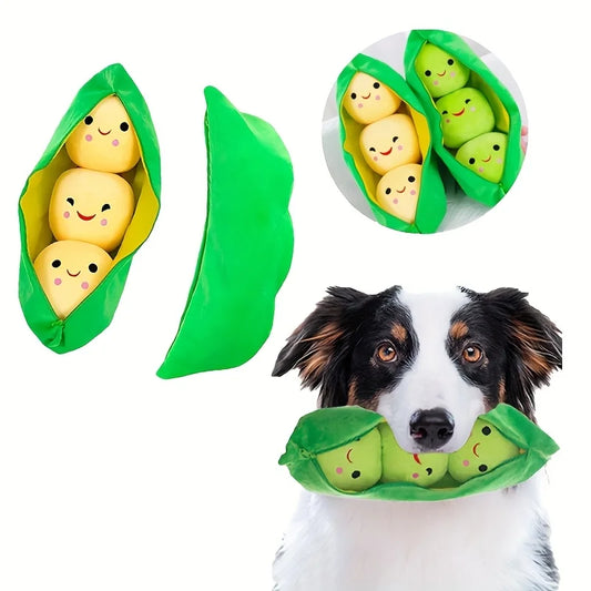 1 cute pea pod plush dog toy with smiling face - soft, interactive pet play and slow feeder