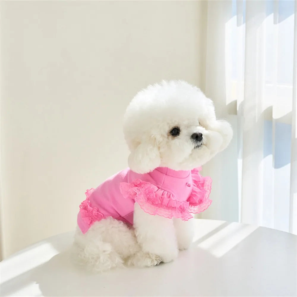 Lace Pet Summer Vest. Soft, Flying Sleeve, Base Skirt, Breathable Dog Clothes.
