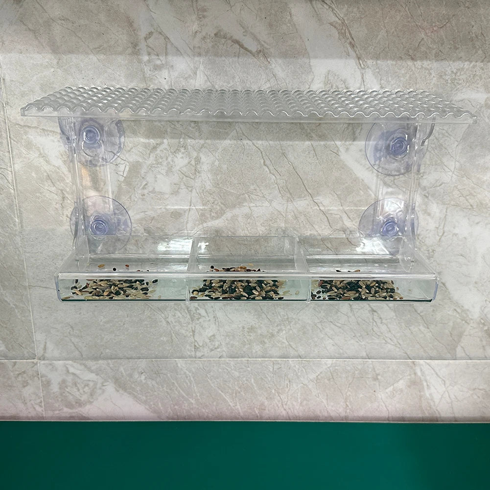 Window Mounted Feeder with Strong Suction Cups. Transparent, Acrylic, Hanging Birdhouse Feeder for Outside Garden Yard