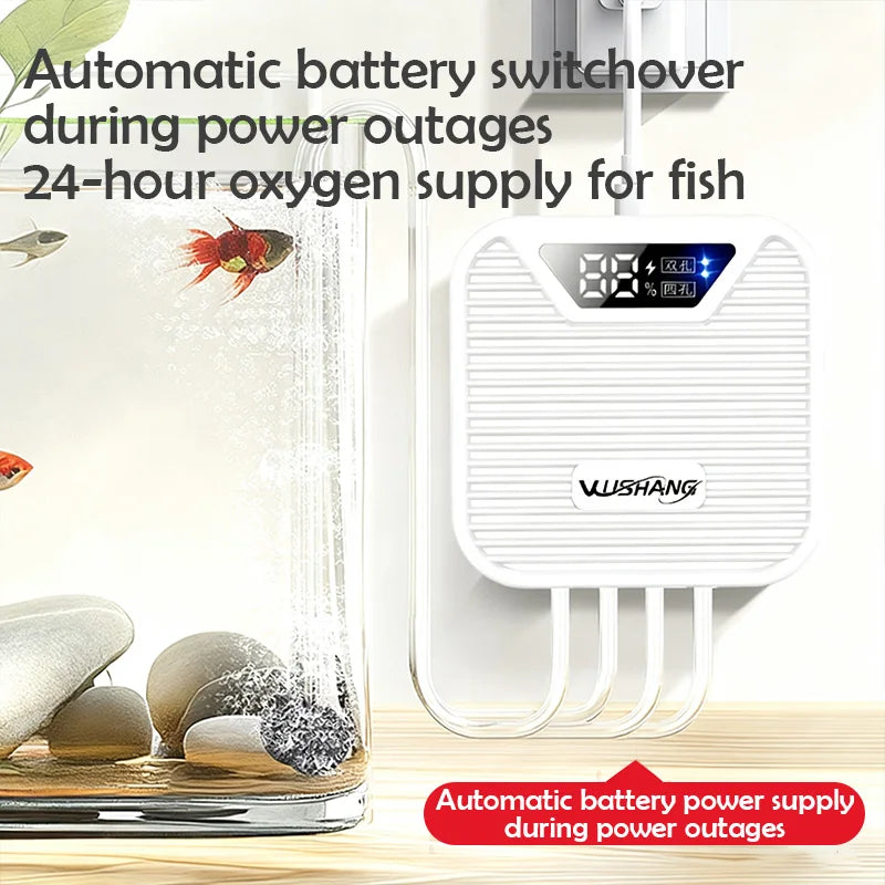 3W Aquarium Oxygen Pump, Oxygenator Outdoor Fish Tank Usb Rechargeable, Mute Dual/Four Outlets
