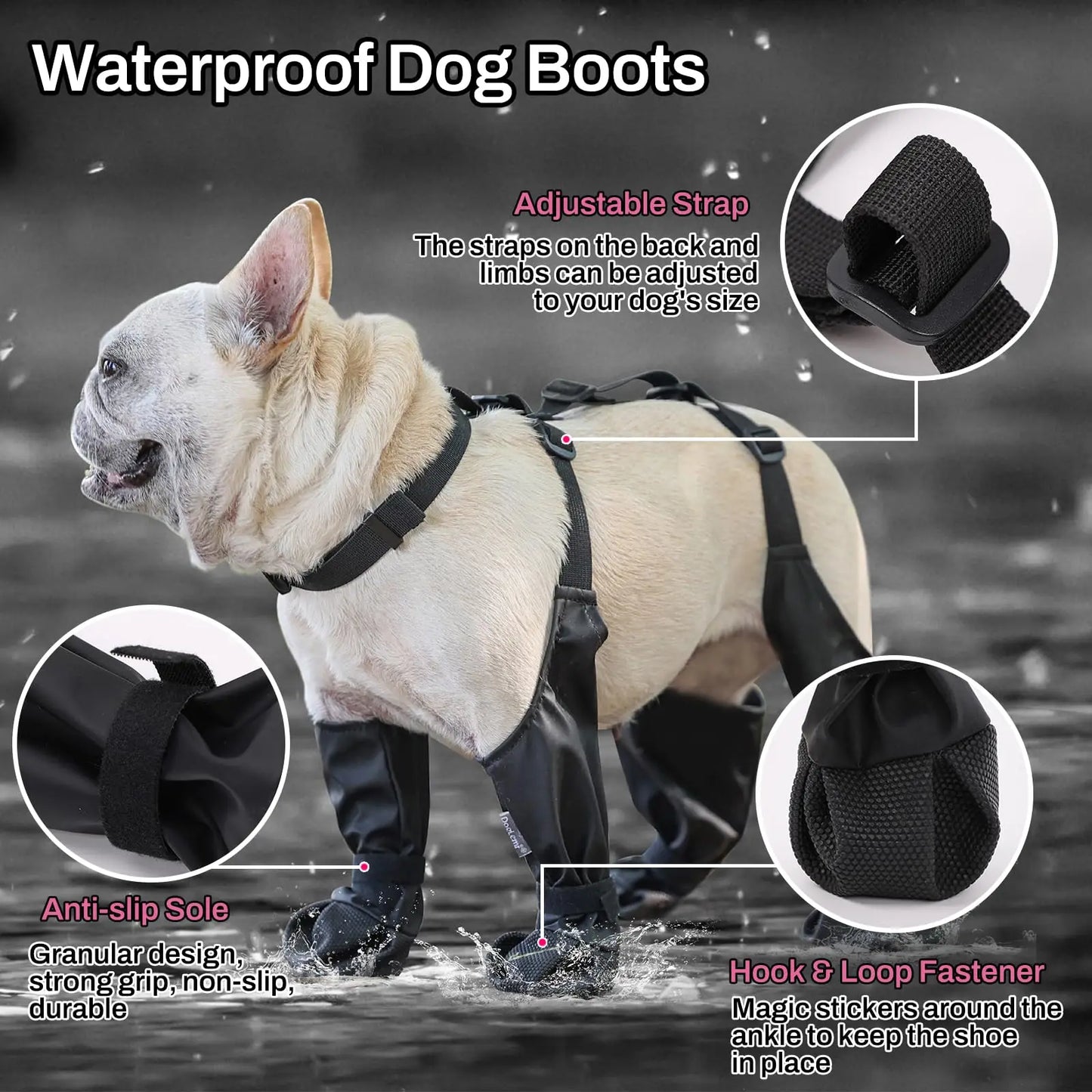 Dog Full-Leg Waterproof Protectors. Mud & Stain Resistant. Non-Slip Dog Shoes Perfect for Medium & Small Pet Breeds in Rainy Days