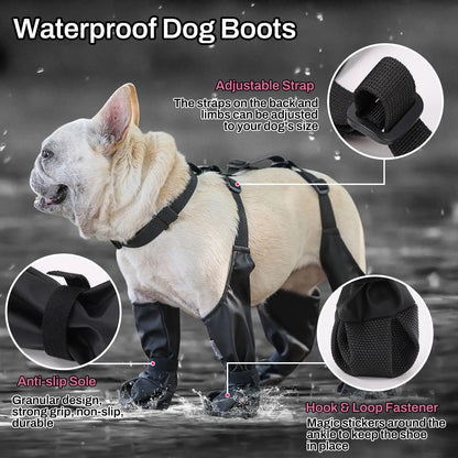 Dog Full-Leg Waterproof Protectors. Mud & Stain Resistant. Non-Slip Dog Shoes Perfect for Medium & Small Pet Breeds in Rainy Days