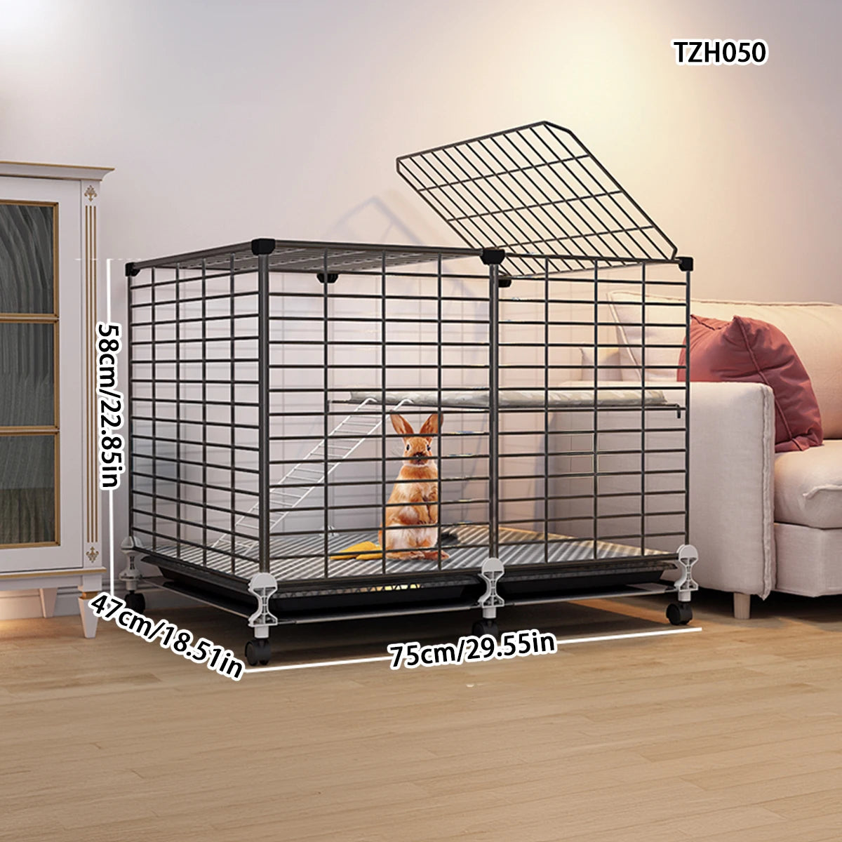 Rabbit Cage. Household Large Double-Layer Indoor Rabbit cage. Special Automatic Feces Cleaning. Guinea Pig Cage Two-Story Platform House