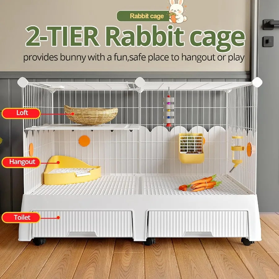 Large Indoor Rabbit Cage with Elevated Loft Design for Small Pets, Including Rabbits, Chinchillas and Guinea Pigs