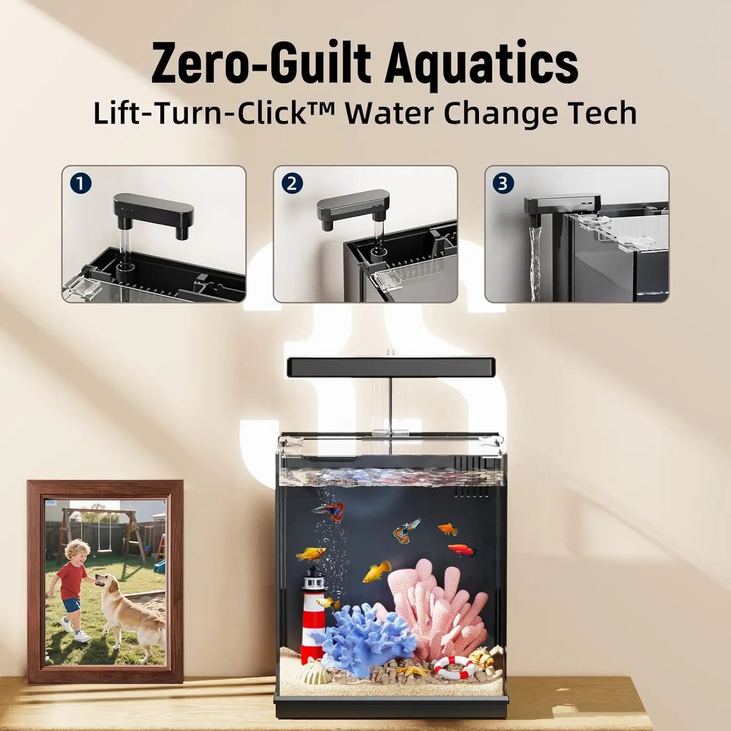2 Gallon Betta Fish Tank with Filter & Light, Ideal for Beginners and Kids, Black Aquarium