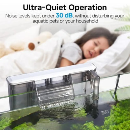Quiet 30-50 Gallon Fish Tank Filters - Auto Start Hang on Back Filter. Adjustable Flow, Deodorization Decontamination Fi