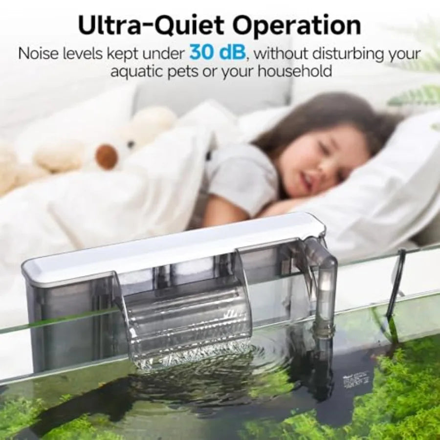 Quiet 30-50 Gallon Fish Tank Filters - Auto Start Hang on Back Filter. Adjustable Flow, Deodorization Decontamination Fi