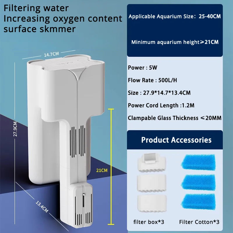 Smal/l Medium Aquarium Waterfall. Wall Mounted Filtration Filter. Adjustable Flow. Surface Skimmer. Fish Tank Waterfall Oxygenation