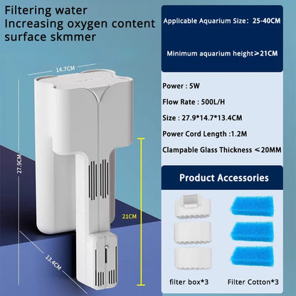 Smal/l Medium Aquarium Waterfall. Wall Mounted Filtration Filter. Adjustable Flow. Surface Skimmer. Fish Tank Waterfall Oxygenation