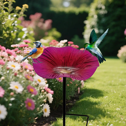 Bird Bath for Outside Garden. Bird Bath Feeder with Metal Stake. Flower Shape Decorative Feeding/Watering Station