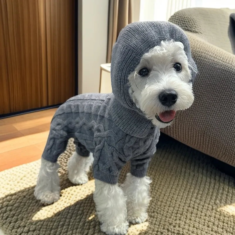 Autumn and Winter Pet Four Legged Knitted Warm Jumpsuit With Hat.