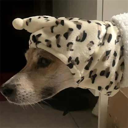 Fleece High Neck Dog Hat. Winter Pet Accessories for Dogs & Cats. Windproof Warm Leopard Puppy Headgear