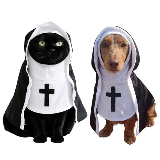 Dog Nun Halloween Costume Cloak Funny Pet Holiday Outfit for Small/Large Dogs Cute Puppy Party Dress. Cosplay Clothes