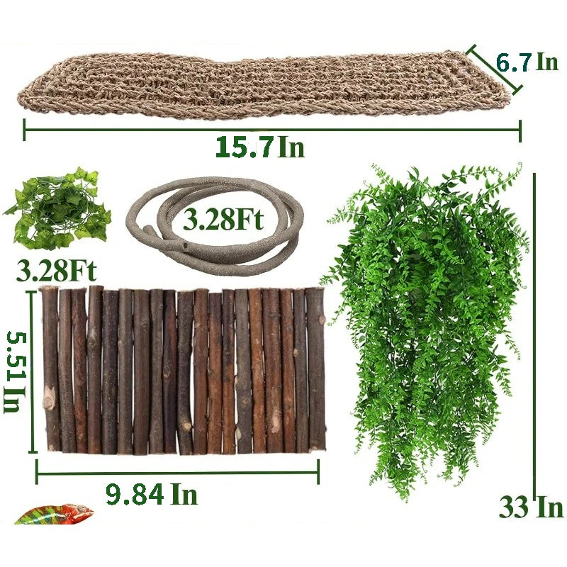 Reptile Bridge Hammock. Jungle Climbing Vines and Leaves with Suction Cup. Habitat Decorations for Hiding and Climbing for Snakes & Geckos
