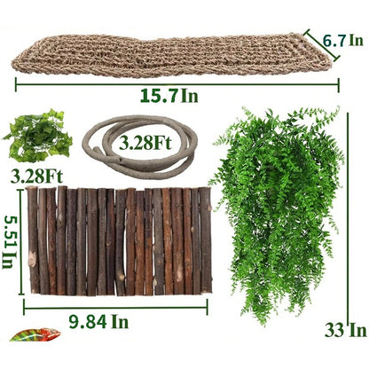 Reptile Bridge Hammock. Jungle Climbing Vines and Leaves with Suction Cup. Habitat Decorations for Hiding and Climbing for Snakes & Geckos