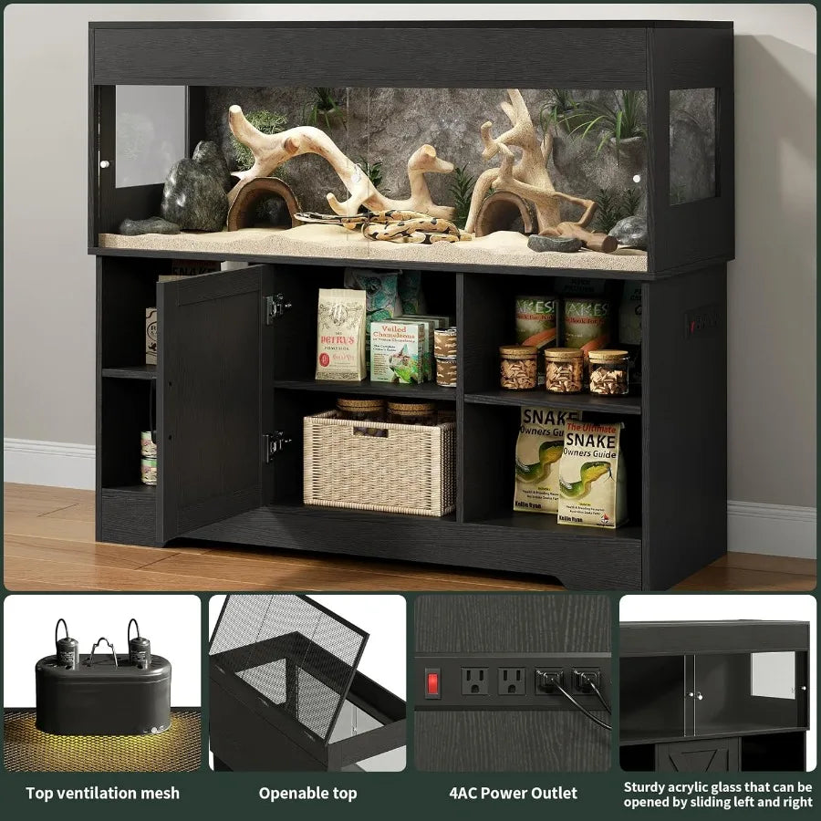 60 Gallon Reptile Tank with Stand and Storage Cabinet. Designed for Lizards & Snakes Featuring Sliding Acrylic Doors Mesh Top