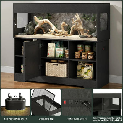 60 Gallon Reptile Tank with Stand and Storage Cabinet. Designed for Lizards & Snakes Featuring Sliding Acrylic Doors Mesh Top