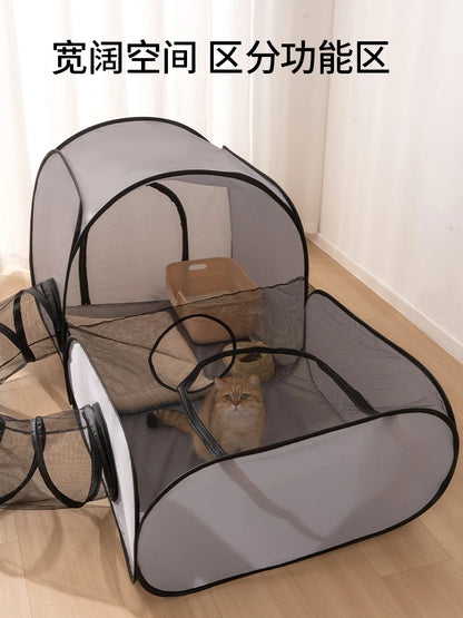 Square, Gray Cats and Dogs Delivery Room. Hard Oxford Cloth with a Play Tunnel. Foldable Pets Nest