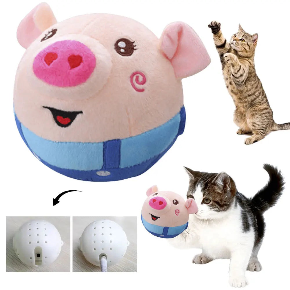 Cartoon Pig, Active Moving Pet Plush Toy. USB Rechargeable. Talking, Moving Dog Ball Toy. Bouncing Balls for Dogs/Cats