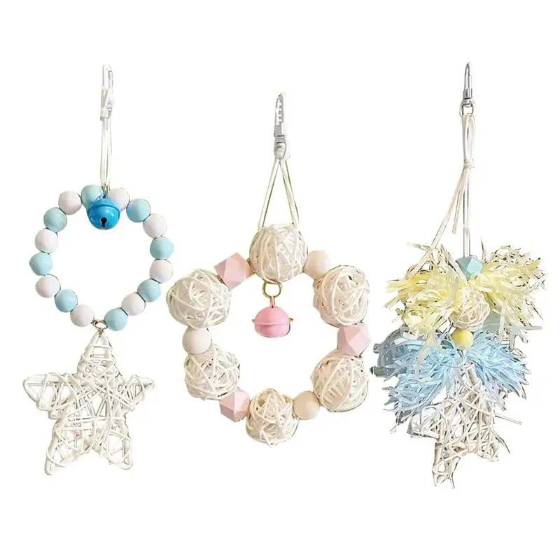 Parakeet Toys. Parrot Cage Bite Toys For Cockatoos, African Grey, Macaws, Love Birds. Fun And Durable.