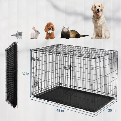 24/48 Inch Rabbit Cage, Portable, Folding Small Crate. Rabbit Carriers with Slide Out Tray & 2 Doors for Bunny, Ferret, Chinchilla & Rat
