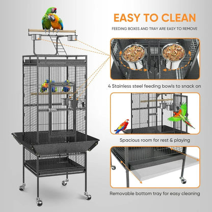61-inch 2in1 Large Bird Cage with Rolling Stand. Playtop Parrot, Chinchilla, Finch Cage, Macaw, Conure, Cockatiel & Cockatoo Pet House