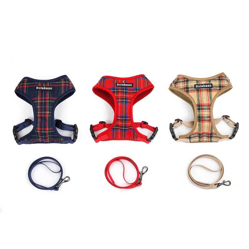 New Dog Harness and Leash Set. Traction Rope Plaid Chest Strap. Small and Medium-sized Dogs