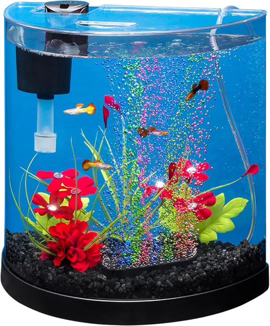 Half Moon Fish Tank Kit with Filter, Air Pump & Color Light for Goldfish & Betta