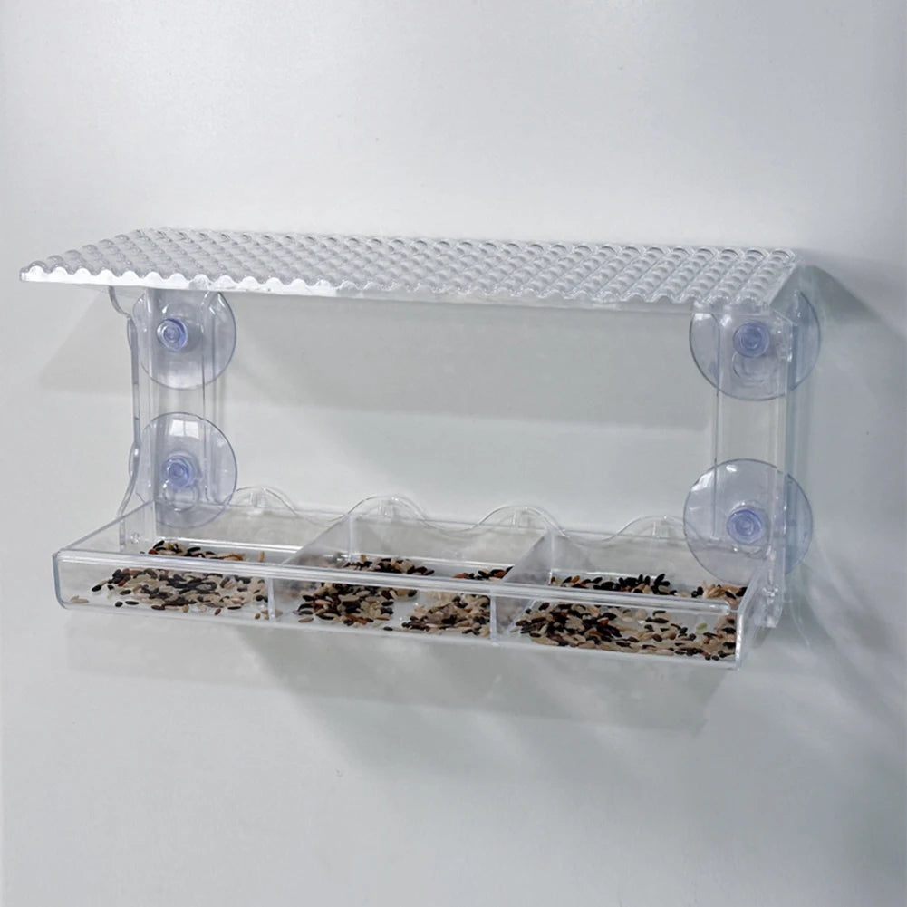 Window Mounted Feeder with Strong Suction Cups. Transparent, Acrylic, Hanging Birdhouse Feeder for Outside Garden Yard